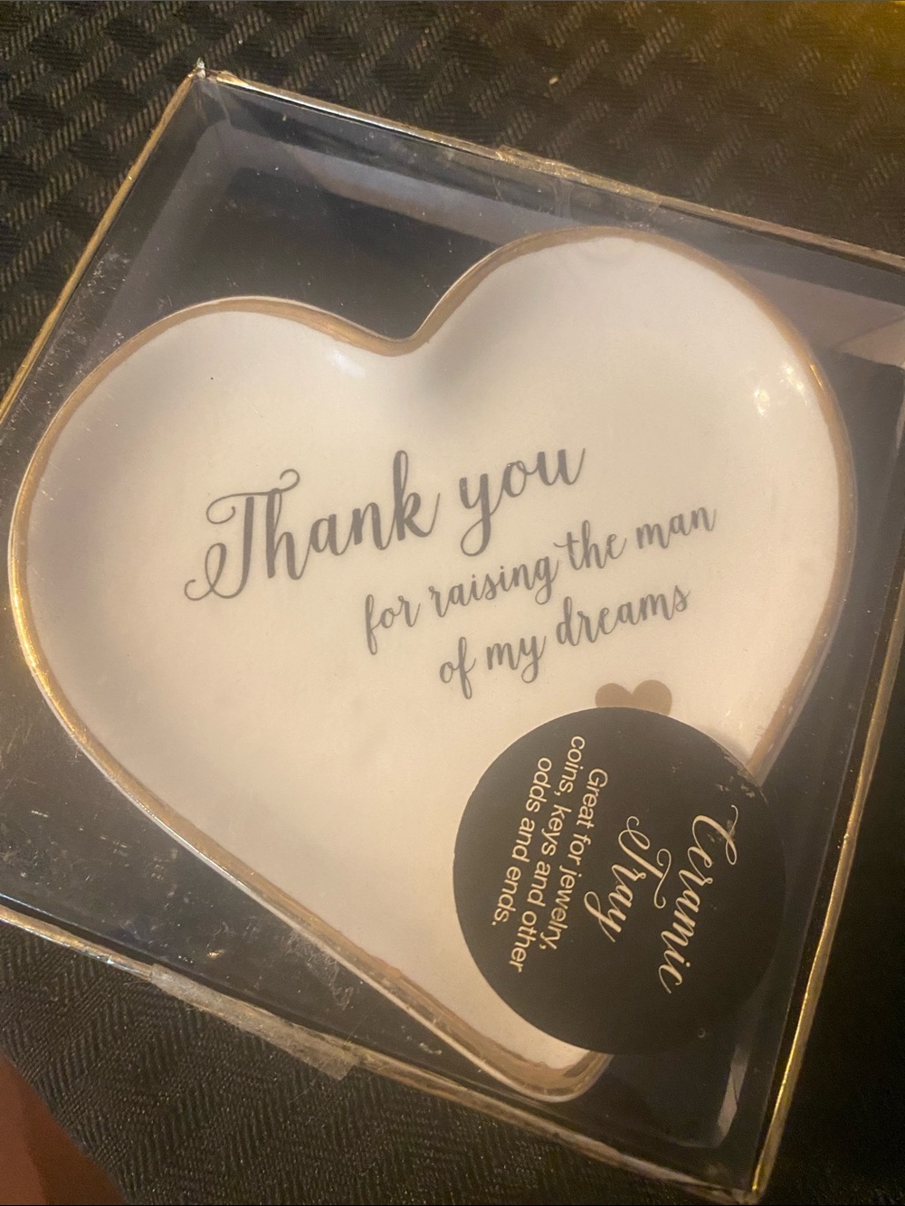 Heart-Shaped Ceramic Trinket Dish - "Thank You" for raising the man of my dream